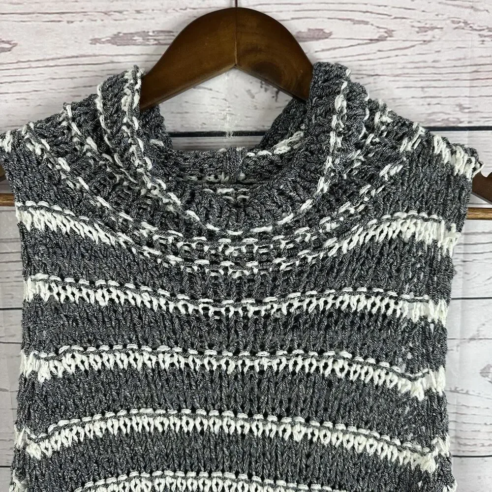 Free People Sweater Womens Small Blue Folksong‎ Fringe Vest Loose Knit Top
